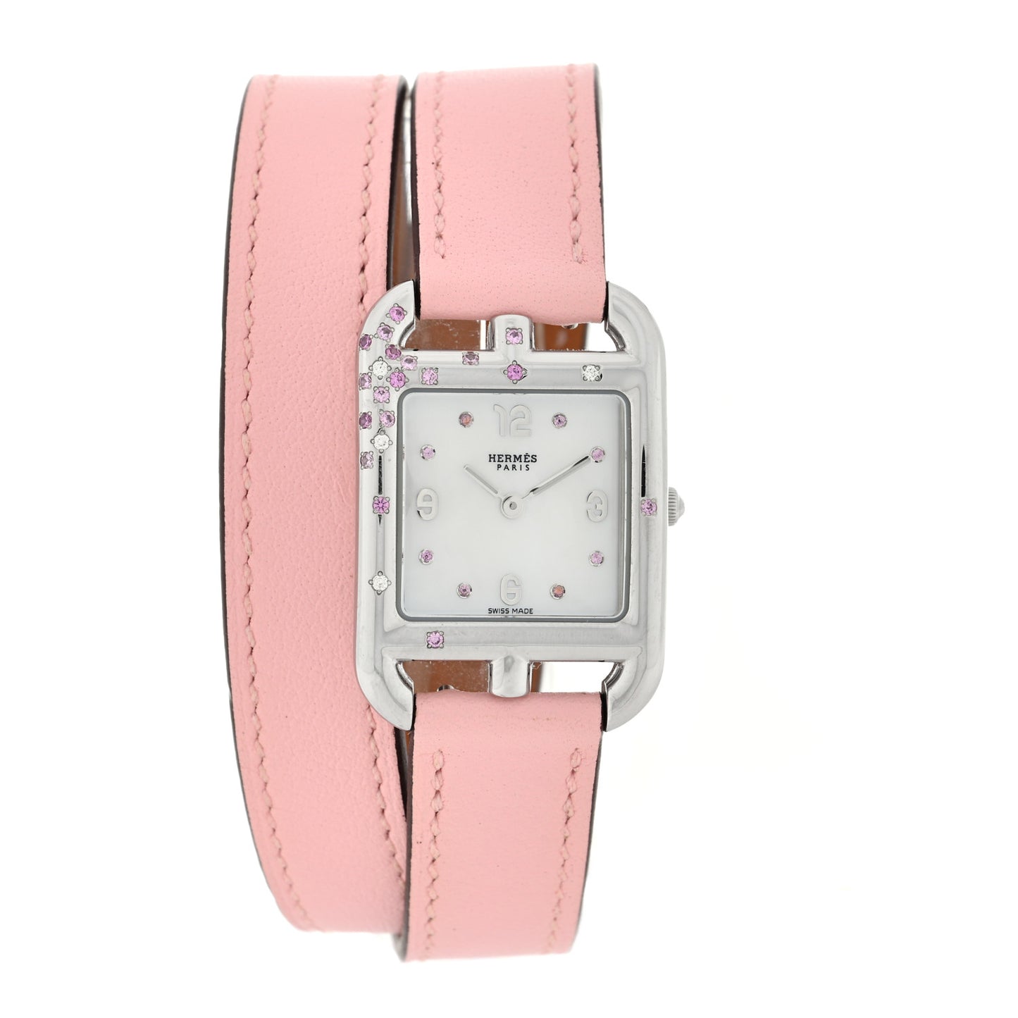 Stainless Steel Swift Diamond Pink Sapphire Mother of Pearl 23mm Cape Cod Double Tour Quartz Watch Rose Sakura