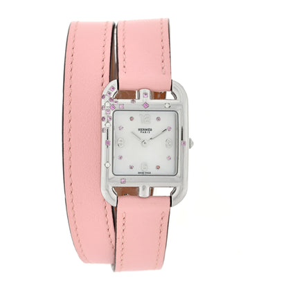 Hermes Stainless Steel Swift Diamond Pink Sapphire Mother of Pearl 23mm Cape Cod Double Tour Quartz Watch Rose Sakura 1 of 5