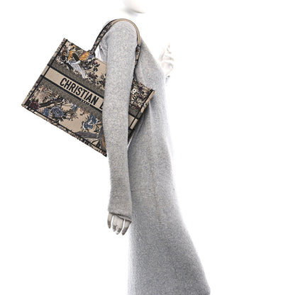 Christian Dior Canvas Embroidered Jardin D'Hiver Medium Book Tote Beige Multicolor 3 of 10