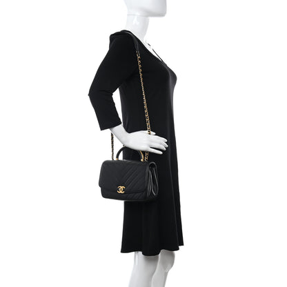 Chanel Lambskin Chevron Quilted Gold Top Handle Flap Bag Black 2 of 10