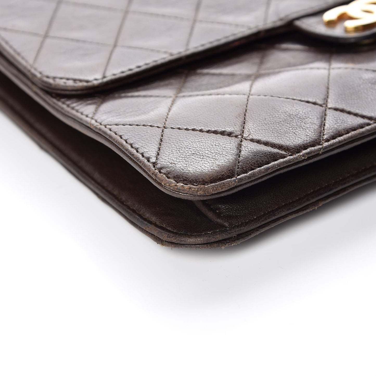 Lambskin Quilted Small Single Flap Brown