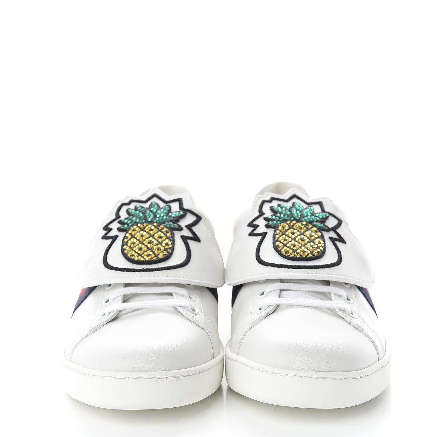 Calfskin Ayers Crystal Web Womens New Ace Pineapple Sneakers 40 White
