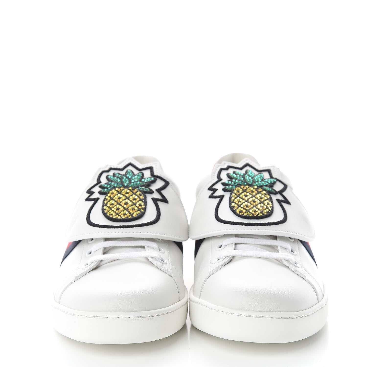 Gucci Calfskin Ayers Crystal Web Womens New Ace Pineapple Sneakers 40 White 2 of 10