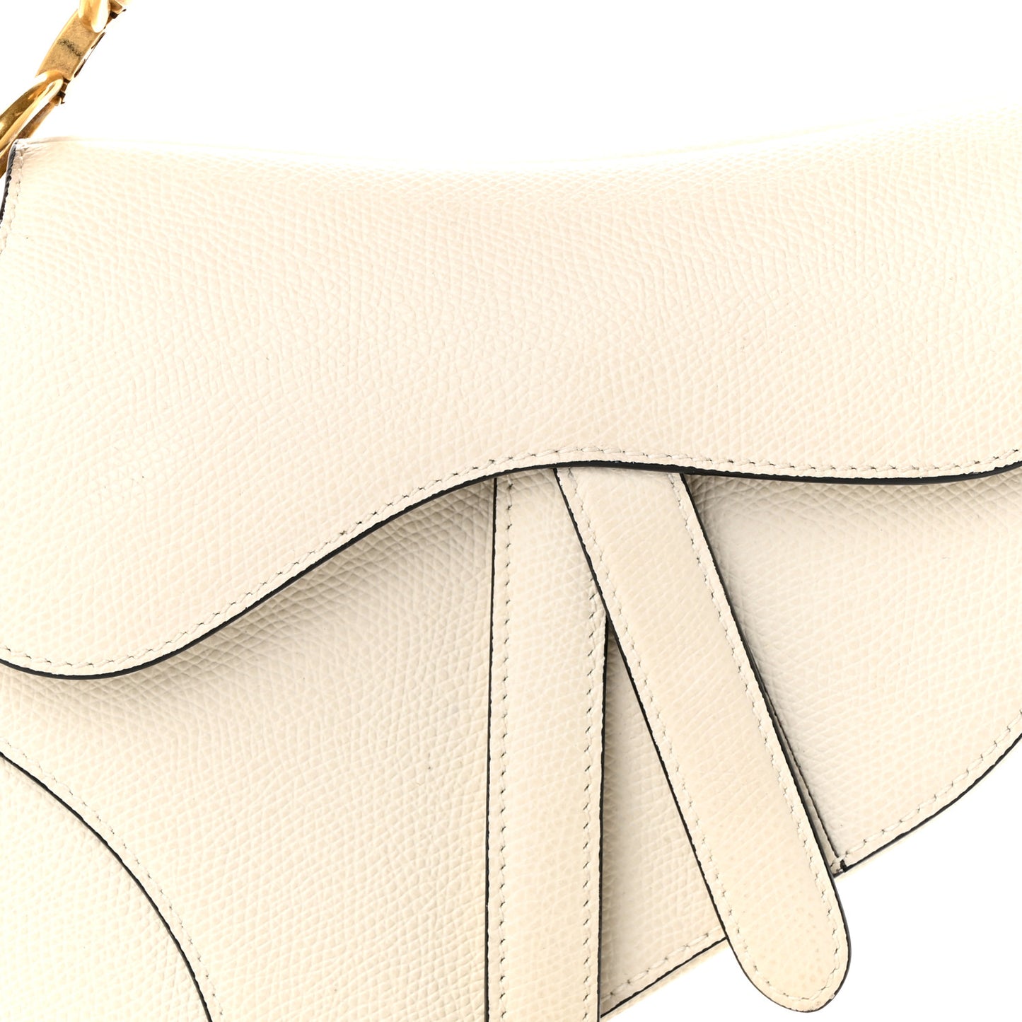 Grained Calfskin Mini Saddle Bag White