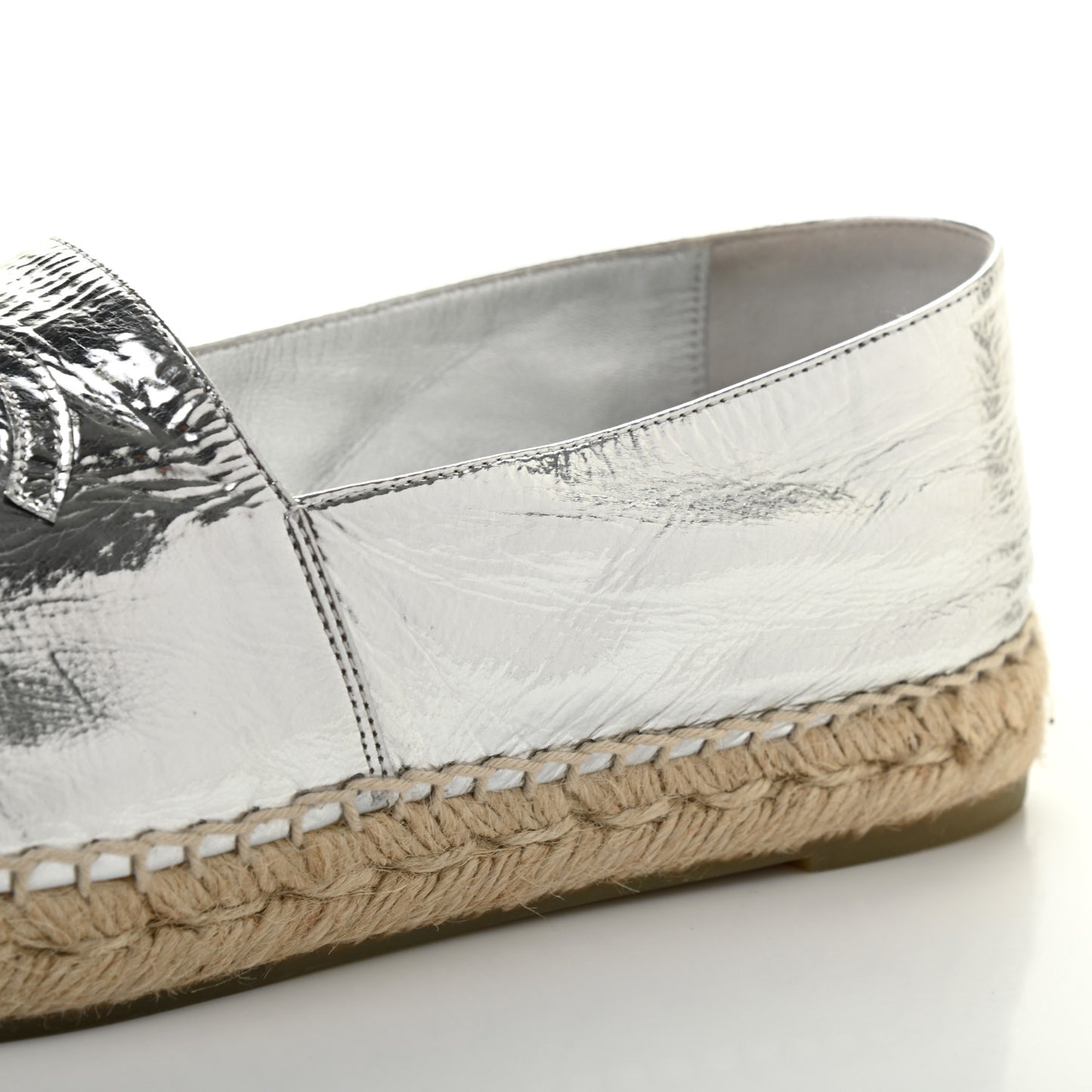 Laminated Goatskin CC Espadrilles 40 Silver