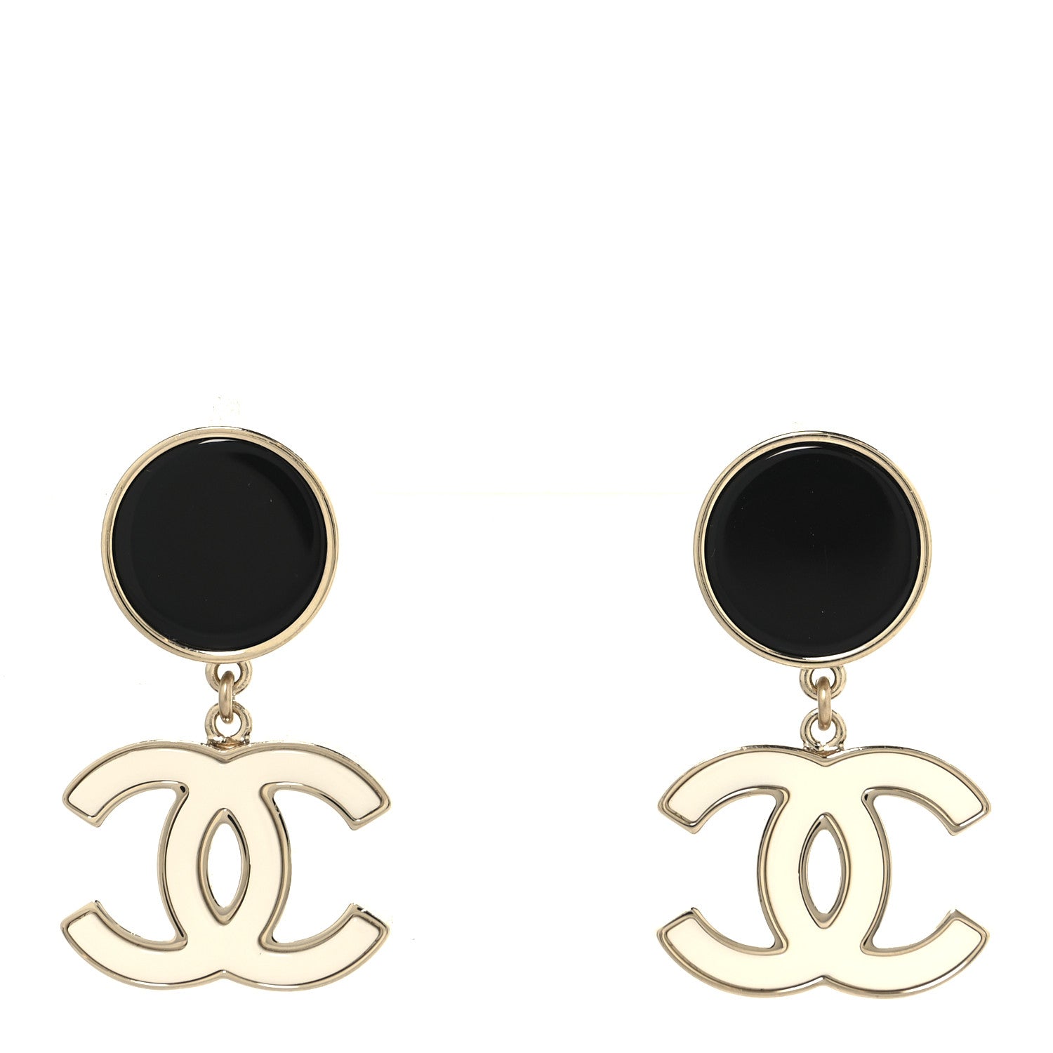 Chanel Enamel CC Drop Earrings Black White 1 of 4
