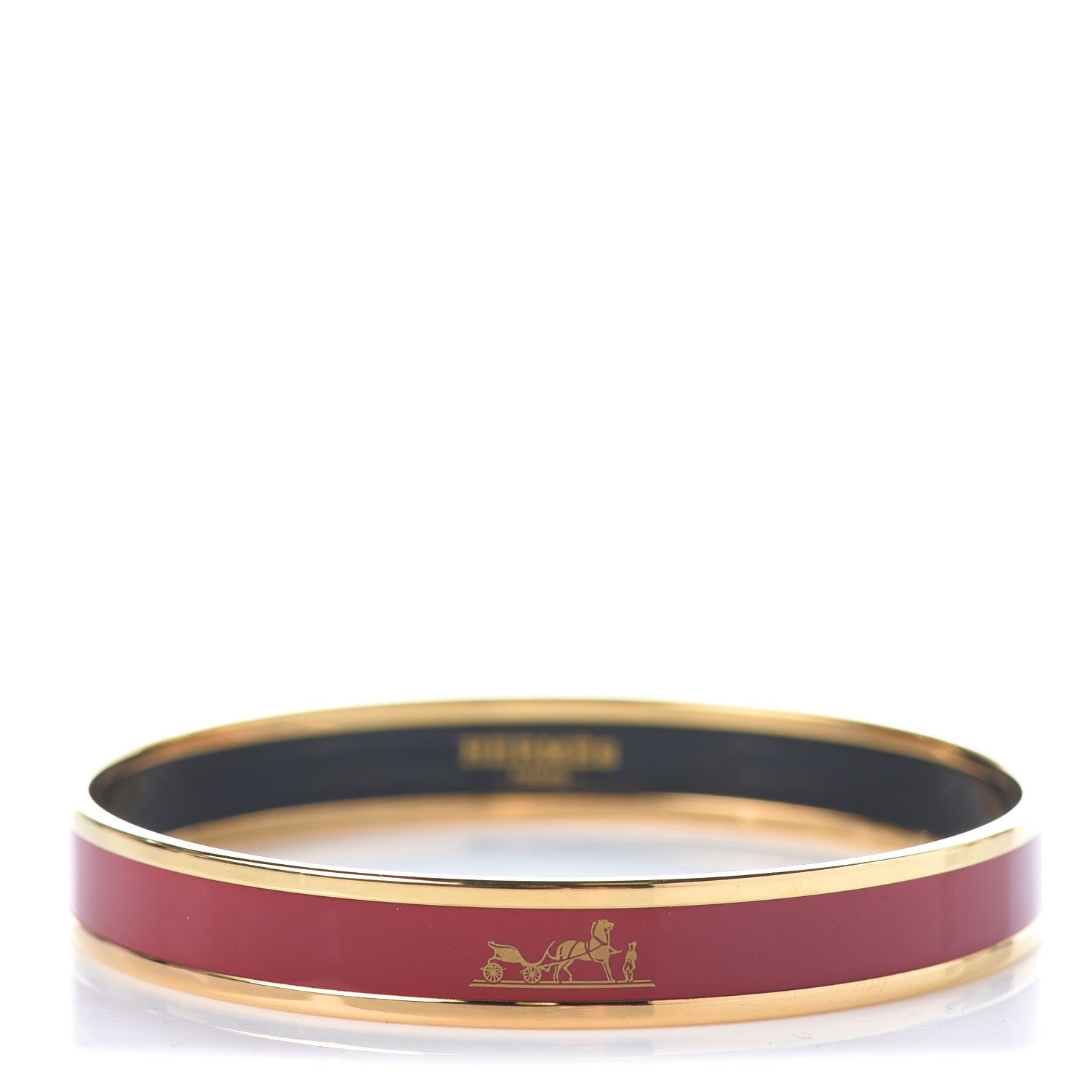 Hermes Enamel Printed Narrow Caleche Bracelet 62 Rouge H 1 of 5