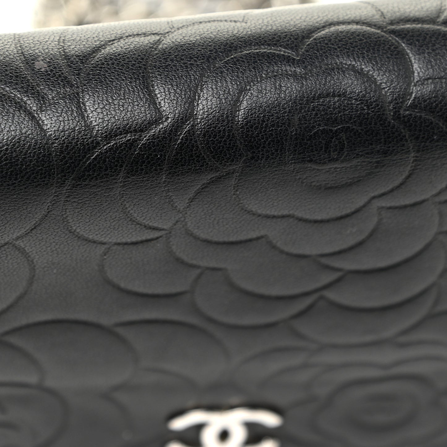 Lambskin Camellia Embossed Wallet on Chain WOC Black
