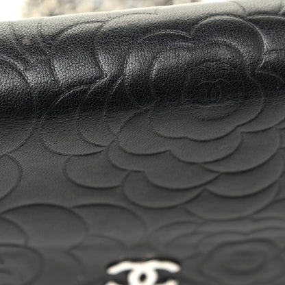 Chanel Lambskin Camellia Embossed Wallet on Chain WOC Black 16 of 17