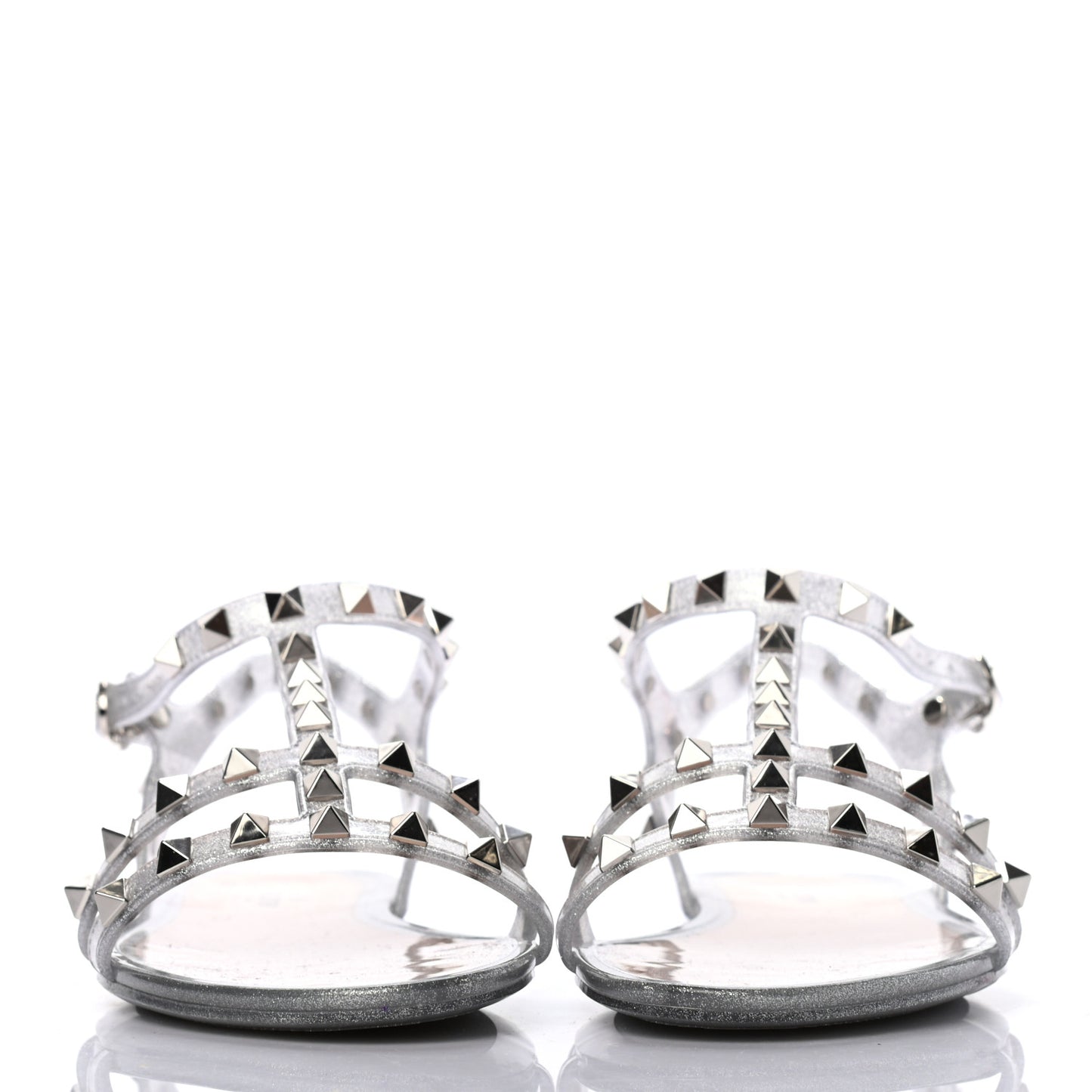 PVC Jelly Glitter Rockstud Caged Sandals 38 SIlver