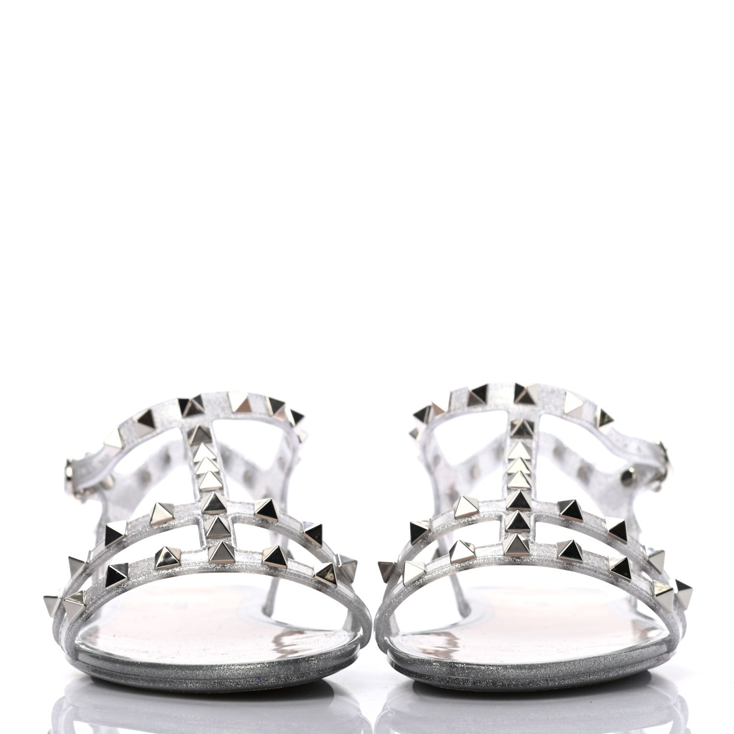 Valentino Garavani PVC Jelly Glitter Rockstud Caged Sandals 38 SIlver 2 of 7