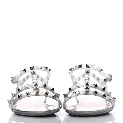 Valentino Garavani PVC Jelly Glitter Rockstud Caged Sandals 38 SIlver 2 of 7