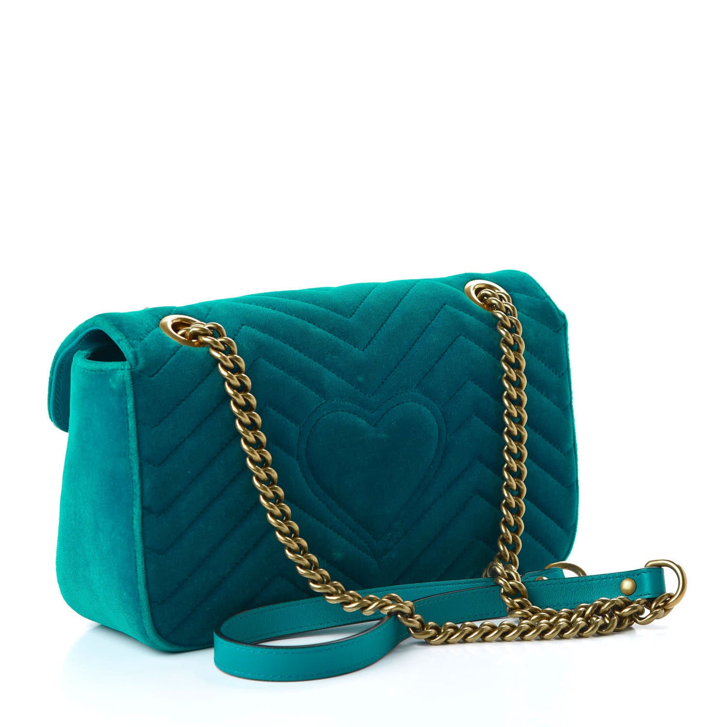 Velvet Matelasse Small GG Marmont Shoulder Bag Pavone Cyan