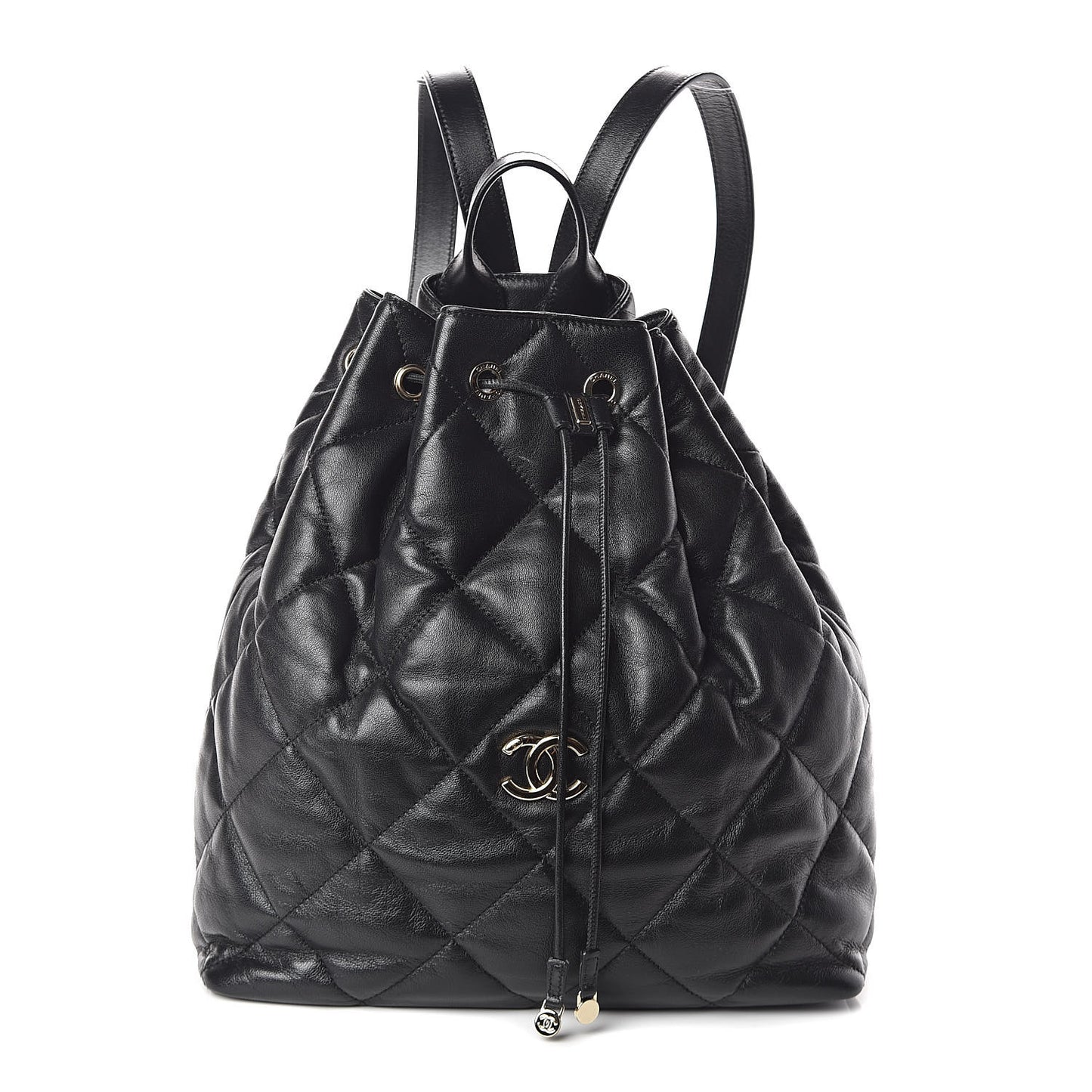 Lambskin Quilted Drawstring Backpack Black