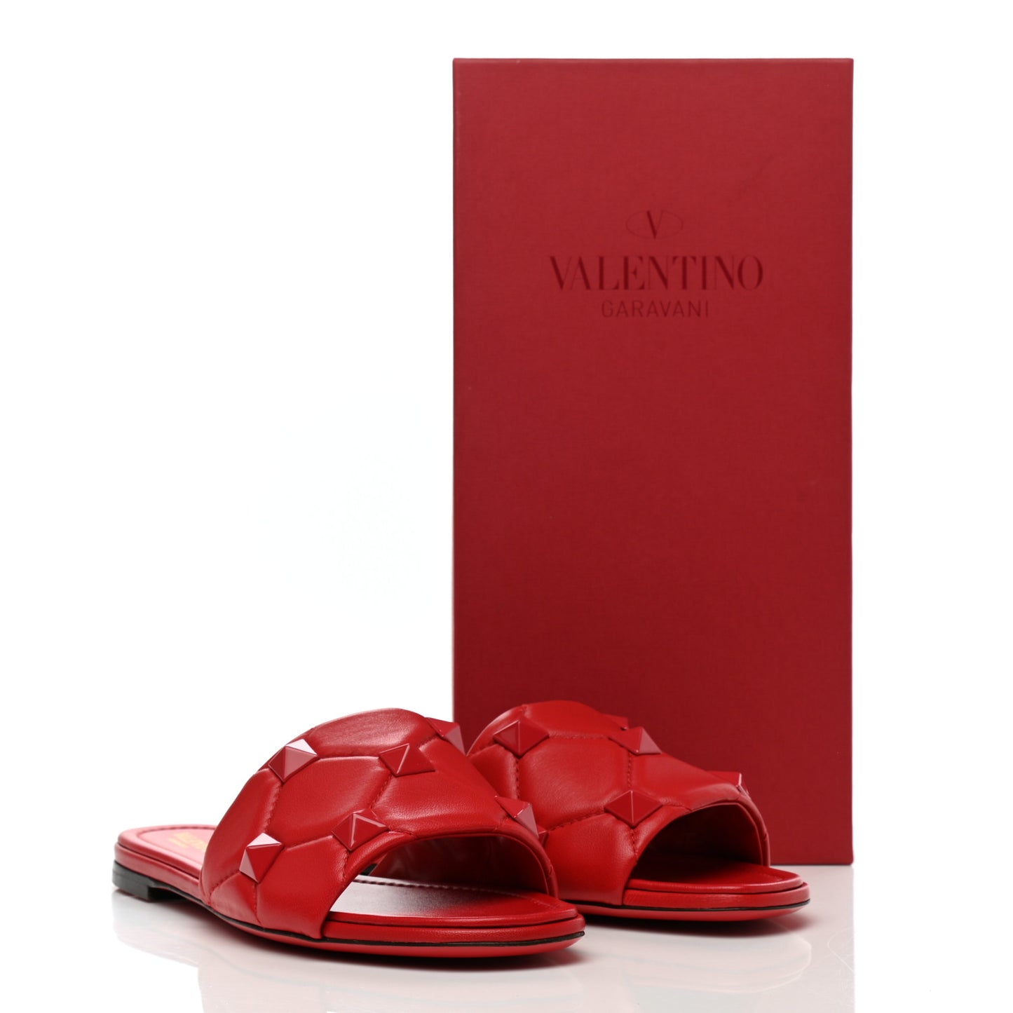 Nappa Monochrome Roman Stud Flat Slide Sandals 40 Rouge Pur