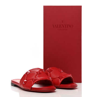 Valentino Garavani Nappa Monochrome Roman Stud Flat Slide Sandals 40 Rouge Pur 9 of 9