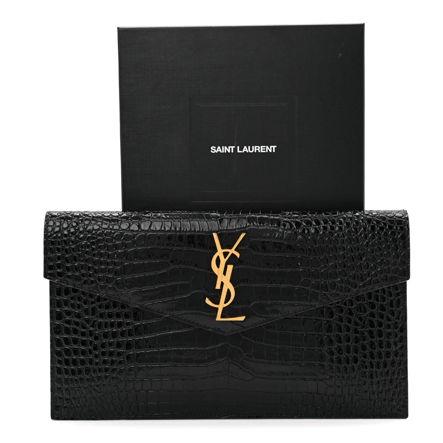 Calfskin Crocodile Embossed Uptown Monogram Pouch Black
