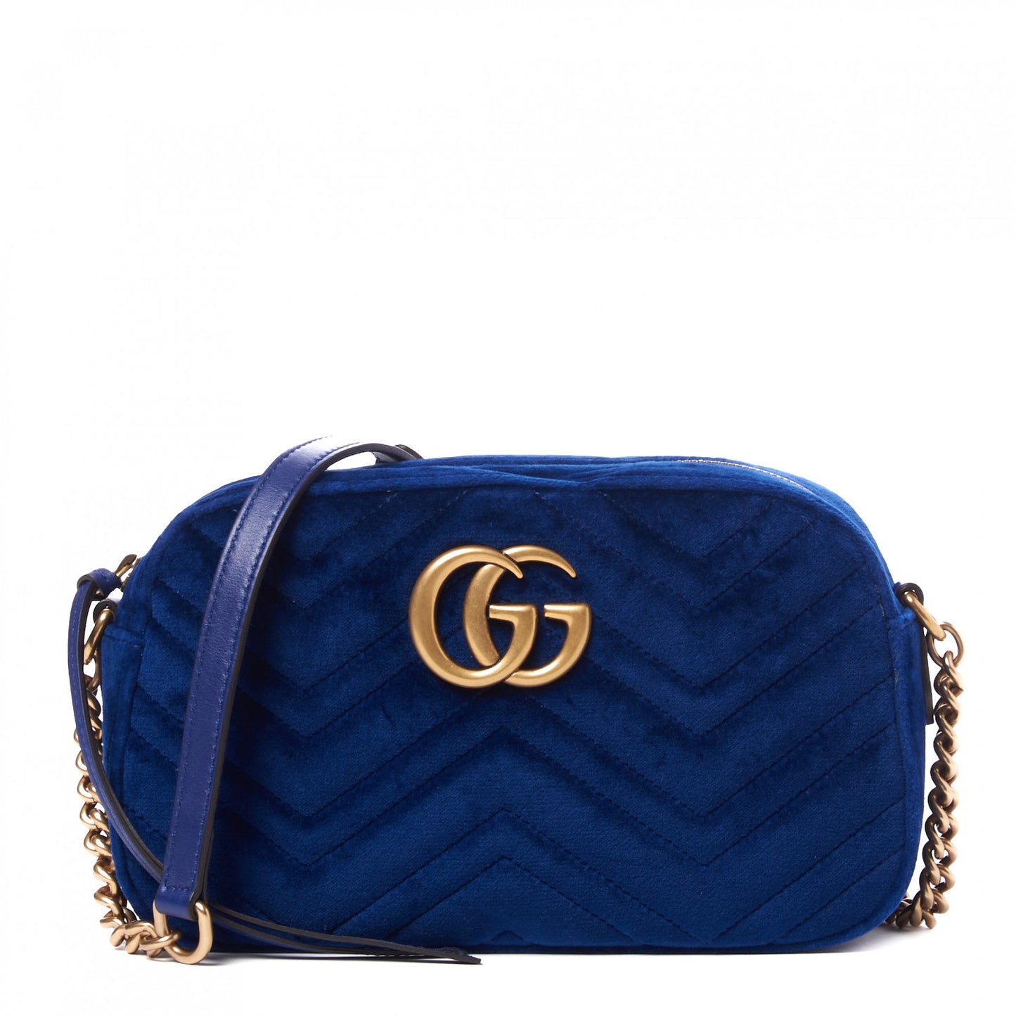 Velvet Matelasse Small GG Marmont Chain Shoulder Bag Cobalt