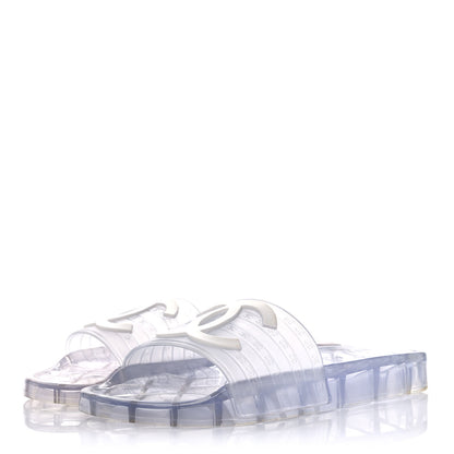 Chanel PVC Transparent CC Flat Slide Sandals 40 White 3 of 6