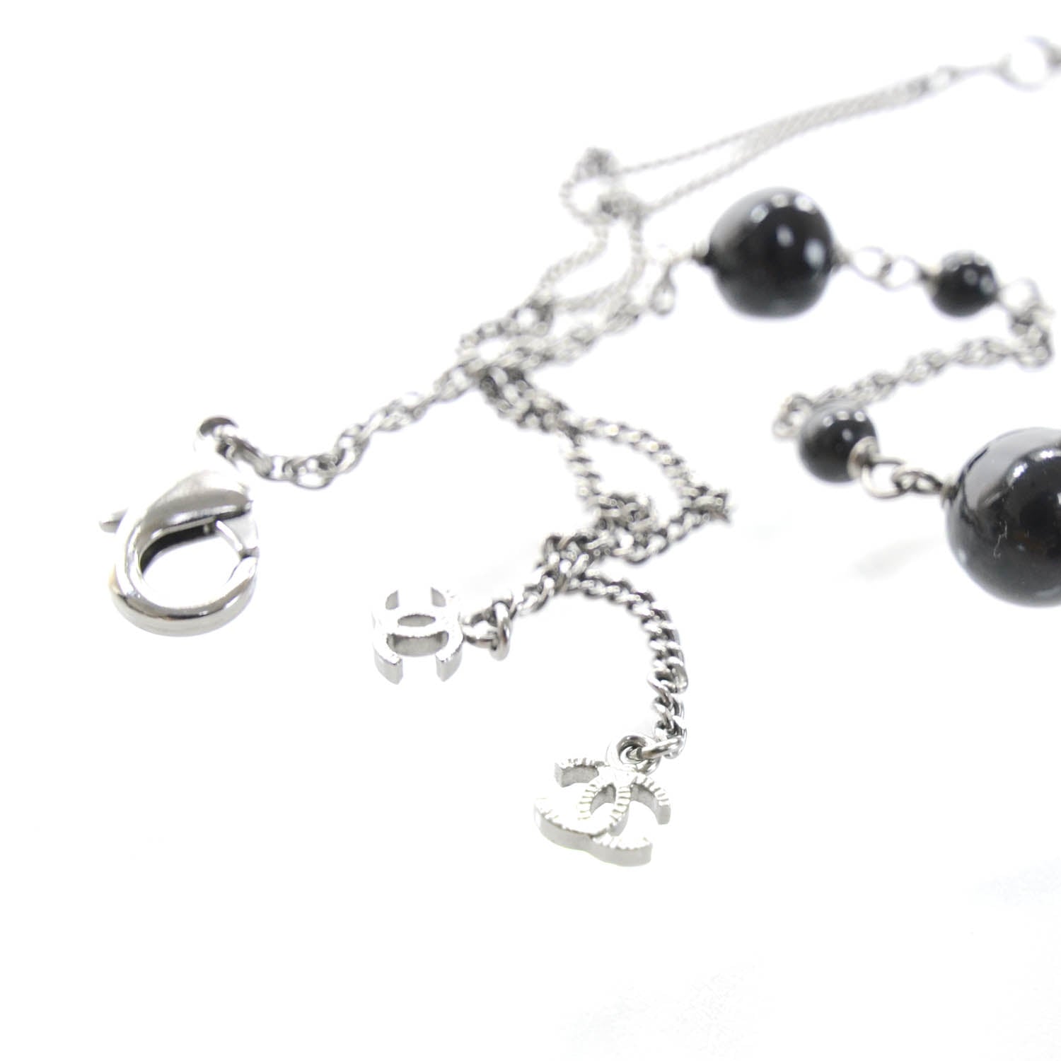 Chanel Beaded Camellia Crystal Pearl CC Necklace Black 5 of 6