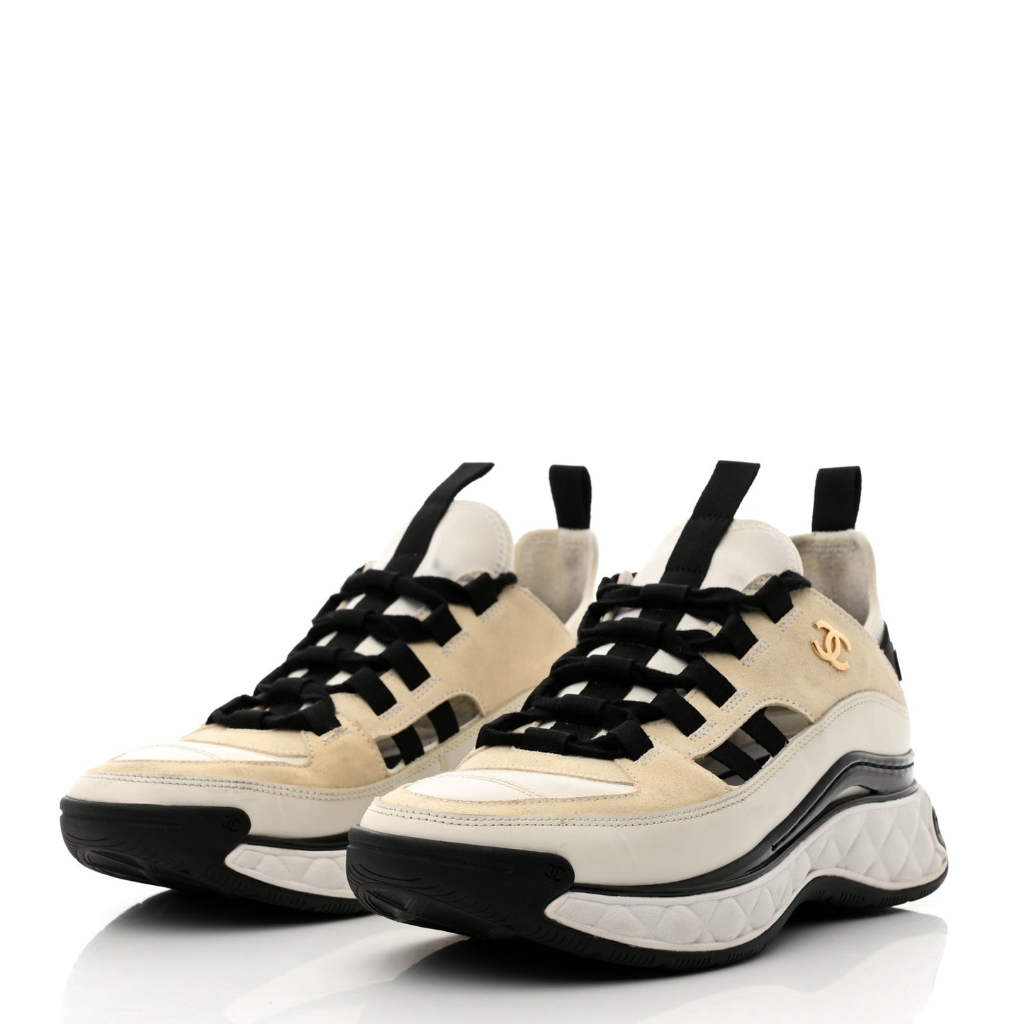 Fabric Calfskin Suede CC Sneakers 36.5 Ivory Black