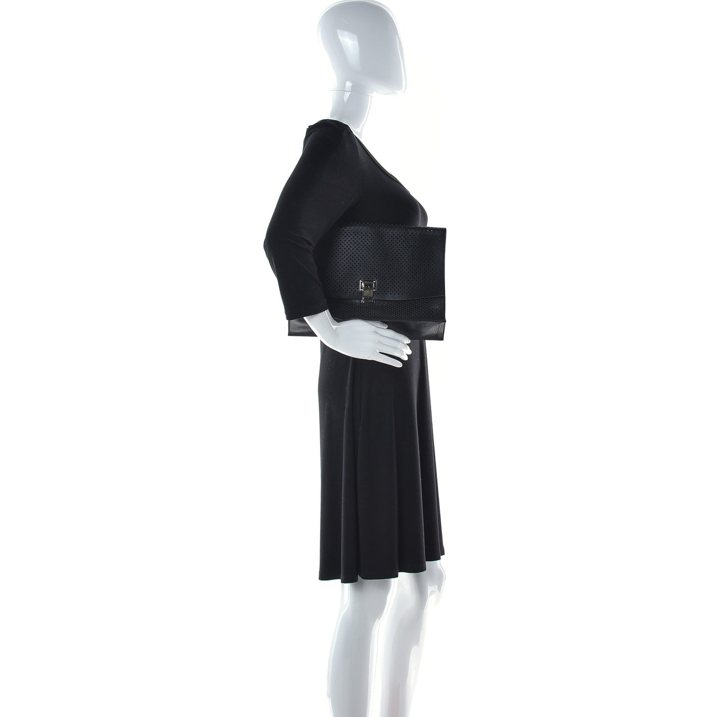 Lambskin Perforated Small Lunch Bag Clutch Black