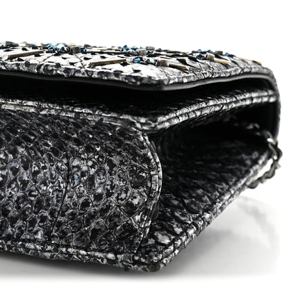 Chanel Metallic Snakeskin Quilted Beaded Chain Clutch Black Silver 21 of 23