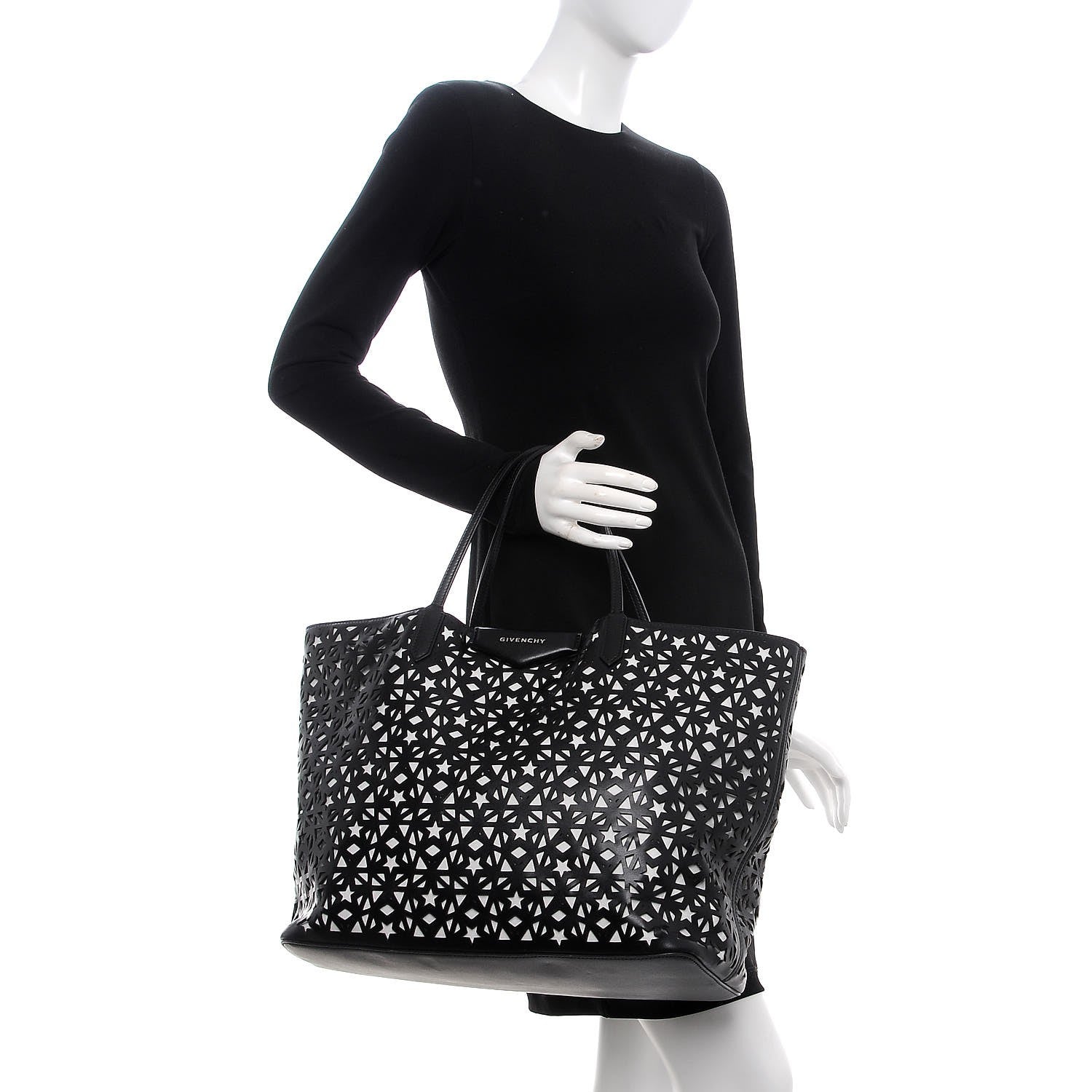 Givenchy Calfskin Lazer Cut Large Antigona Tote Black White 2 of 16