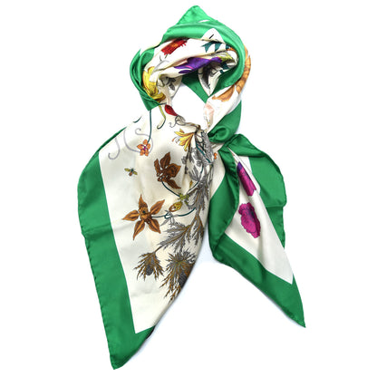 Gucci Silk Flora Gothic Square Scarf Ivory Dark Green 2 of 5