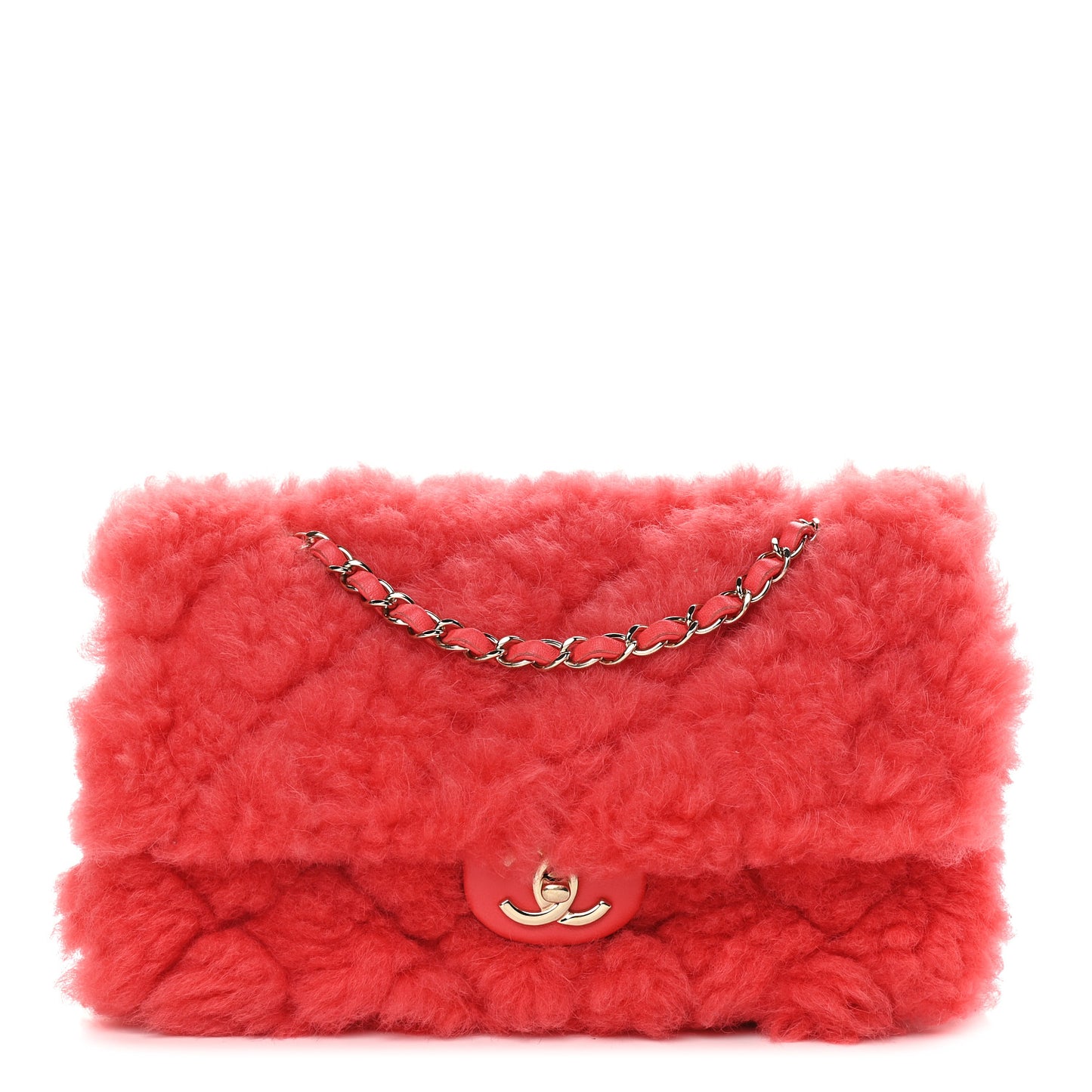 Shearling Lambskin Quilted Flap Red