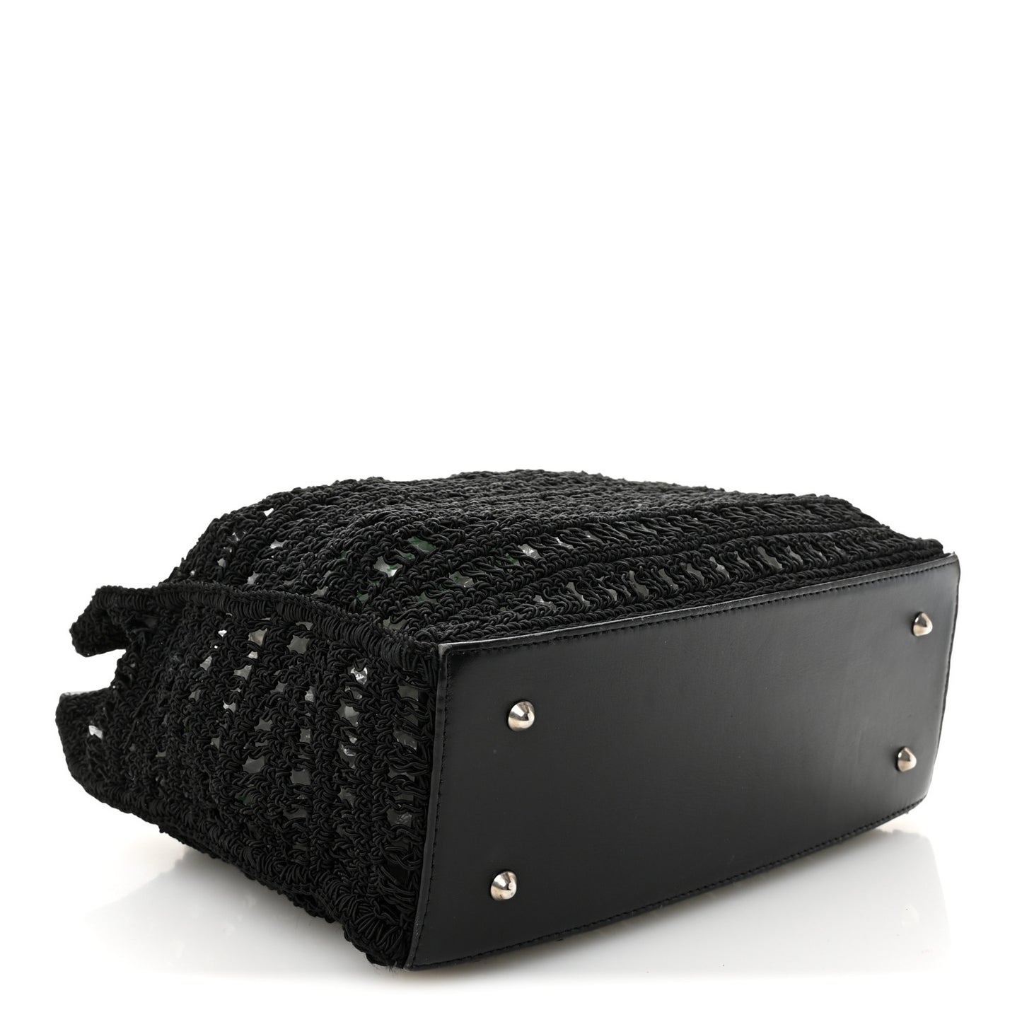 Woven Crochet Knit Tote Black
