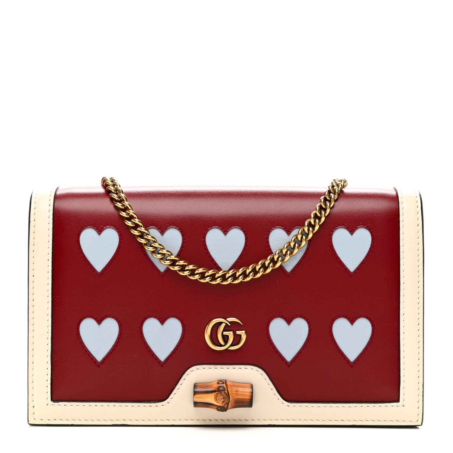 Gucci Calfskin Lovelight Mini Diana Chain Bag Mystic White Red 1 of 9