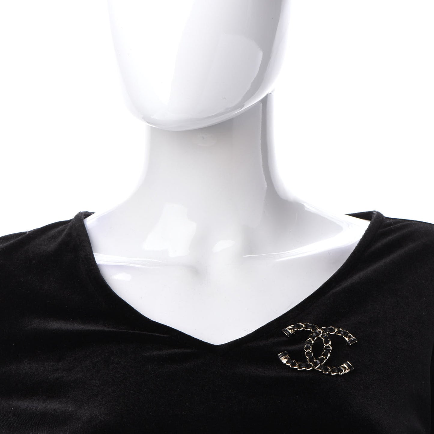 Lambskin Chain CC Brooch Black Gold