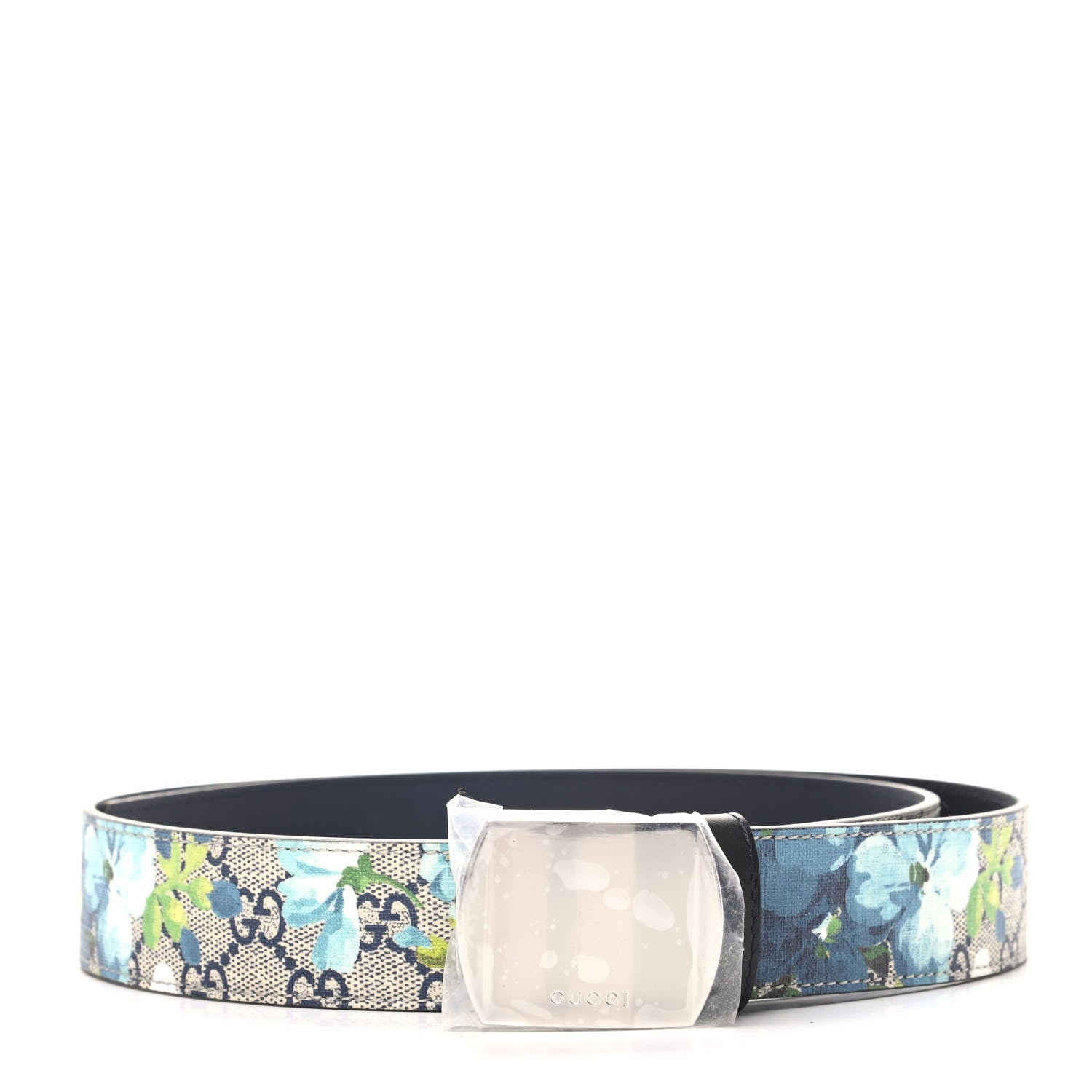 Gucci GG Supreme Monogram Blooms Plaque Belt 95 38 Blue 1 of 3