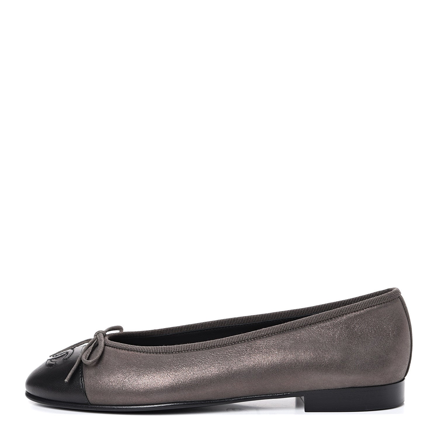 Chanel Metallic Lambskin Cap Toe CC Ballerina Flats 37 Brown Black 1 of 10
