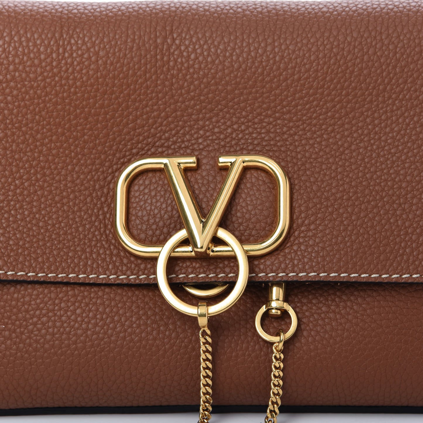 Pebbled Calfskin Small VRing Shoulder Bag Saddle Brown