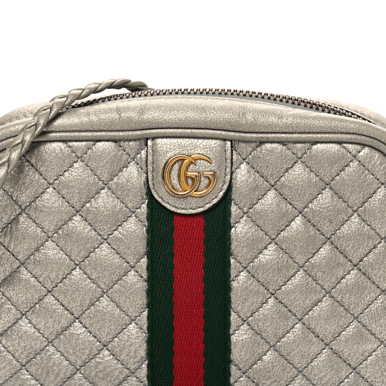 Gucci Laminated Nappa Web Trapuntata Mini GG Shoulder Bag Argento 8 of 11