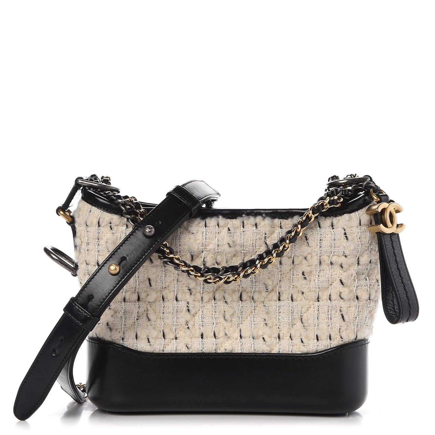 Tweed Calfskin Quilted Small Gabrielle Hobo Ivory Black