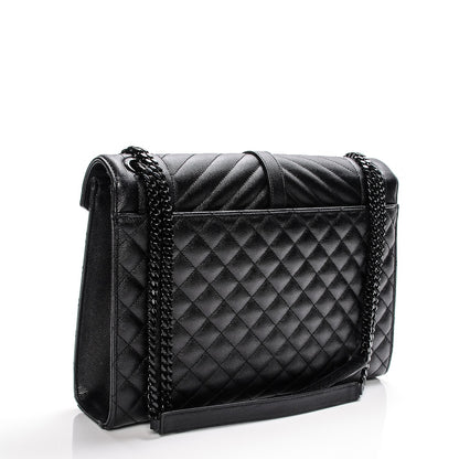 Saint Laurent Grain De Poudre Textured Mixed Matelasse Large Triquilt Monogram Monochrome Satchel Black 3 of 7