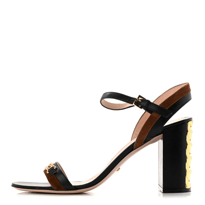 Gucci Calfskin Suede Ava Chain Heel Sandals 39.5 Black 1 of 8