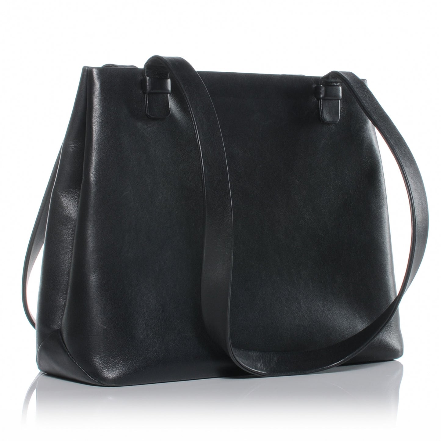 Calfskin Leather Simple Shoulder Bag Black