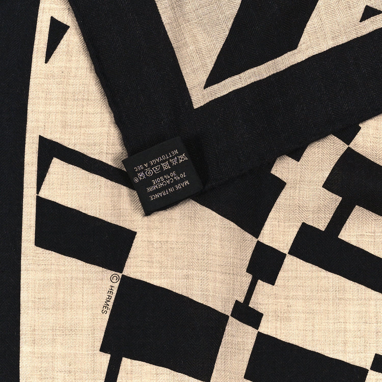 Hermes Cashmere Silk Op'H Shawl 140 Black Naturel 2 of 4