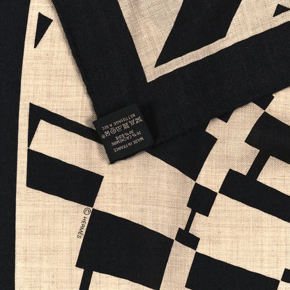 Hermes Cashmere Silk Op'H Shawl 140 Black Naturel 2 of 4