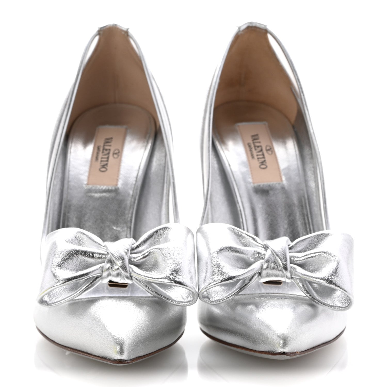 Valentino Garavani Metallic Nappa PVC Dollybow Pumps 38.5 Silver 3 of 11