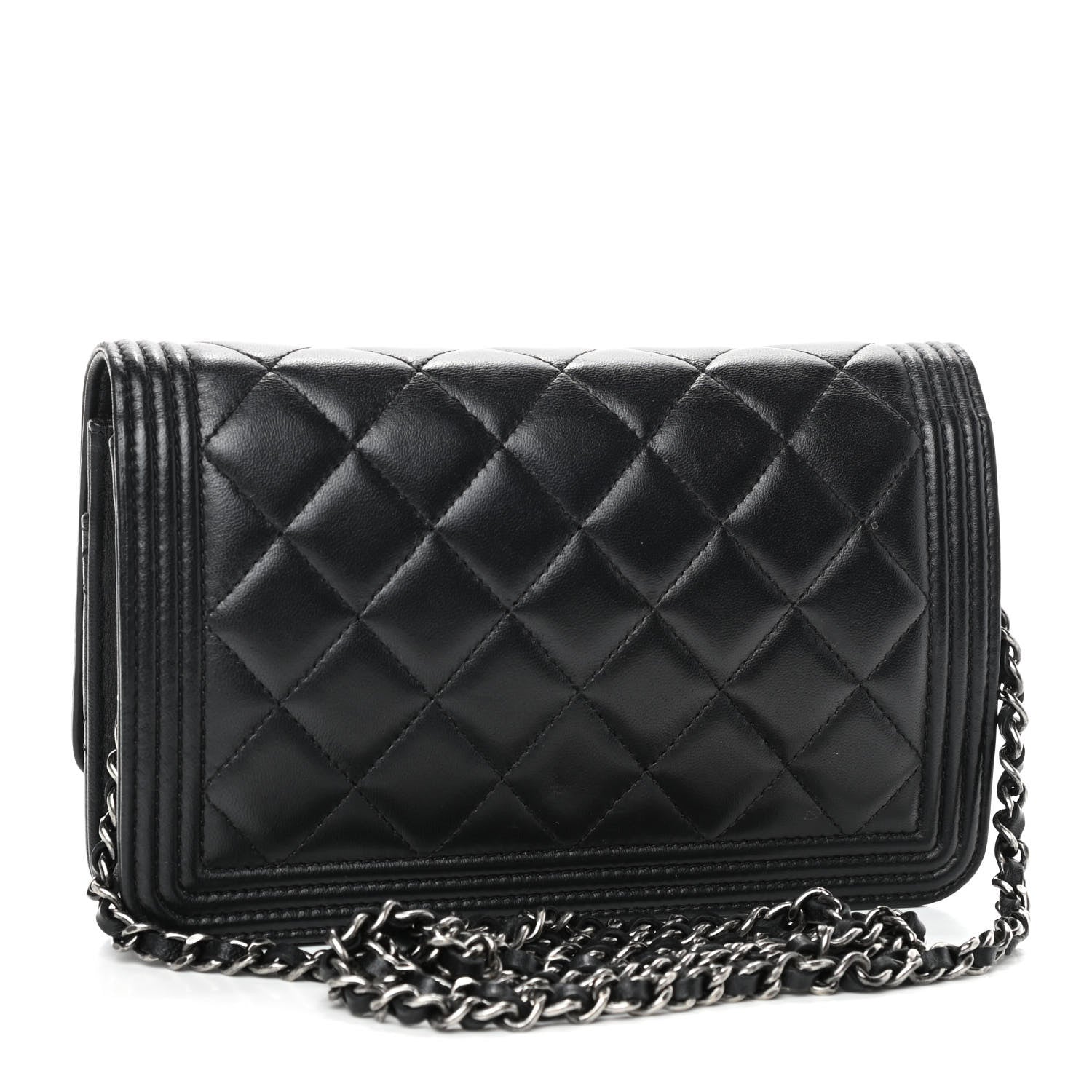 Chanel Lambskin Quilted Boy Wallet On Chain WOC Black 2 of 4