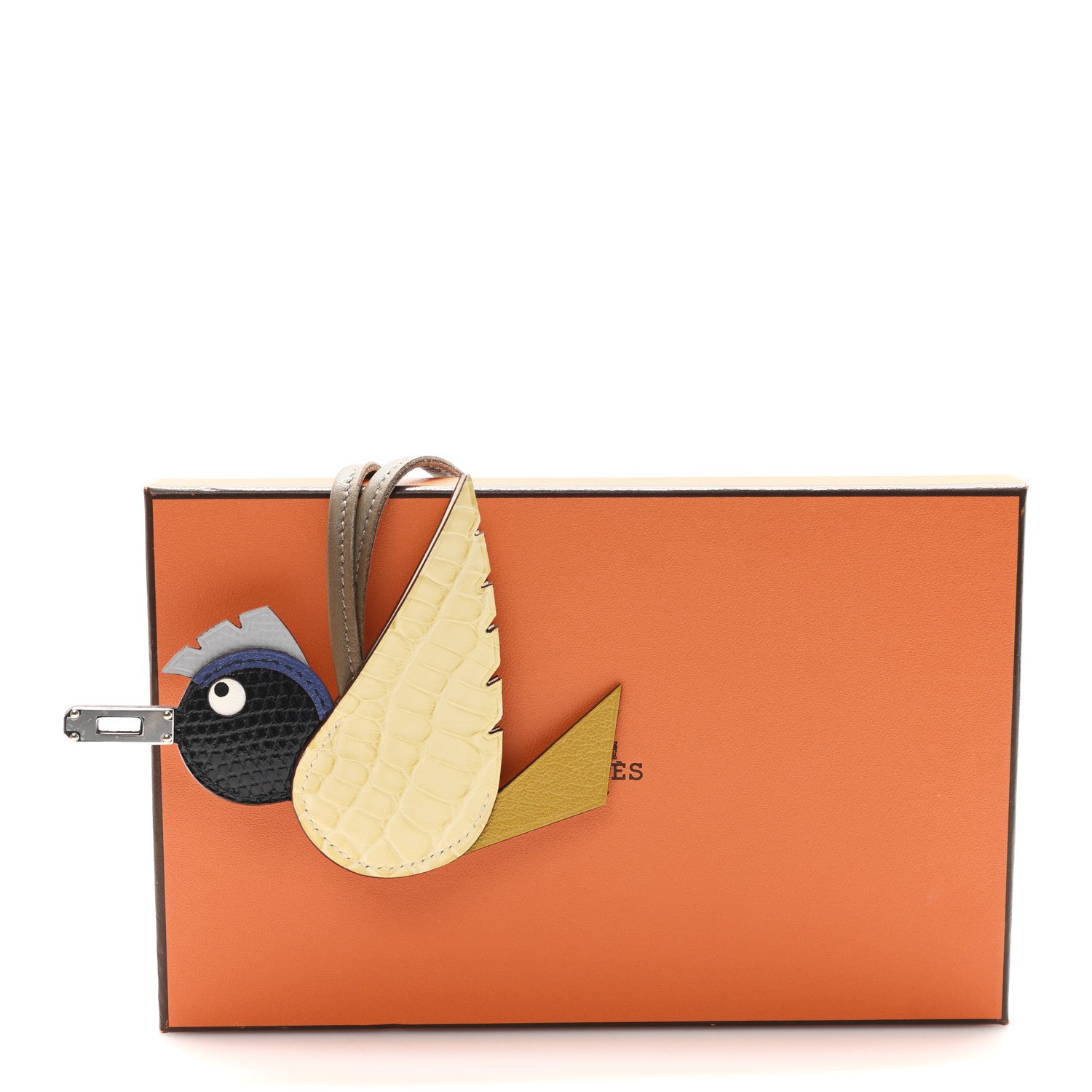 Hermes Epsom Chevre Mysore Swift Alligator Lizard Birdy Bag Charm Jaune Ambre Vanille Gris Fonce Bleu Saphir Bleu Glacier Etoupe 5 of 5