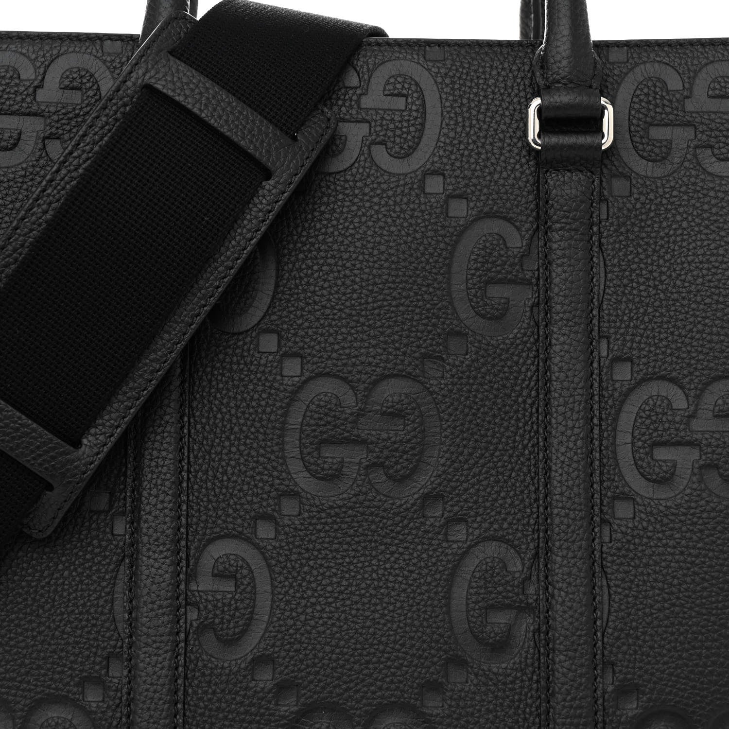 Gucci Piuma Calfskin Jumbo GG Embossed Medium Tote Bag Black 7 of 11