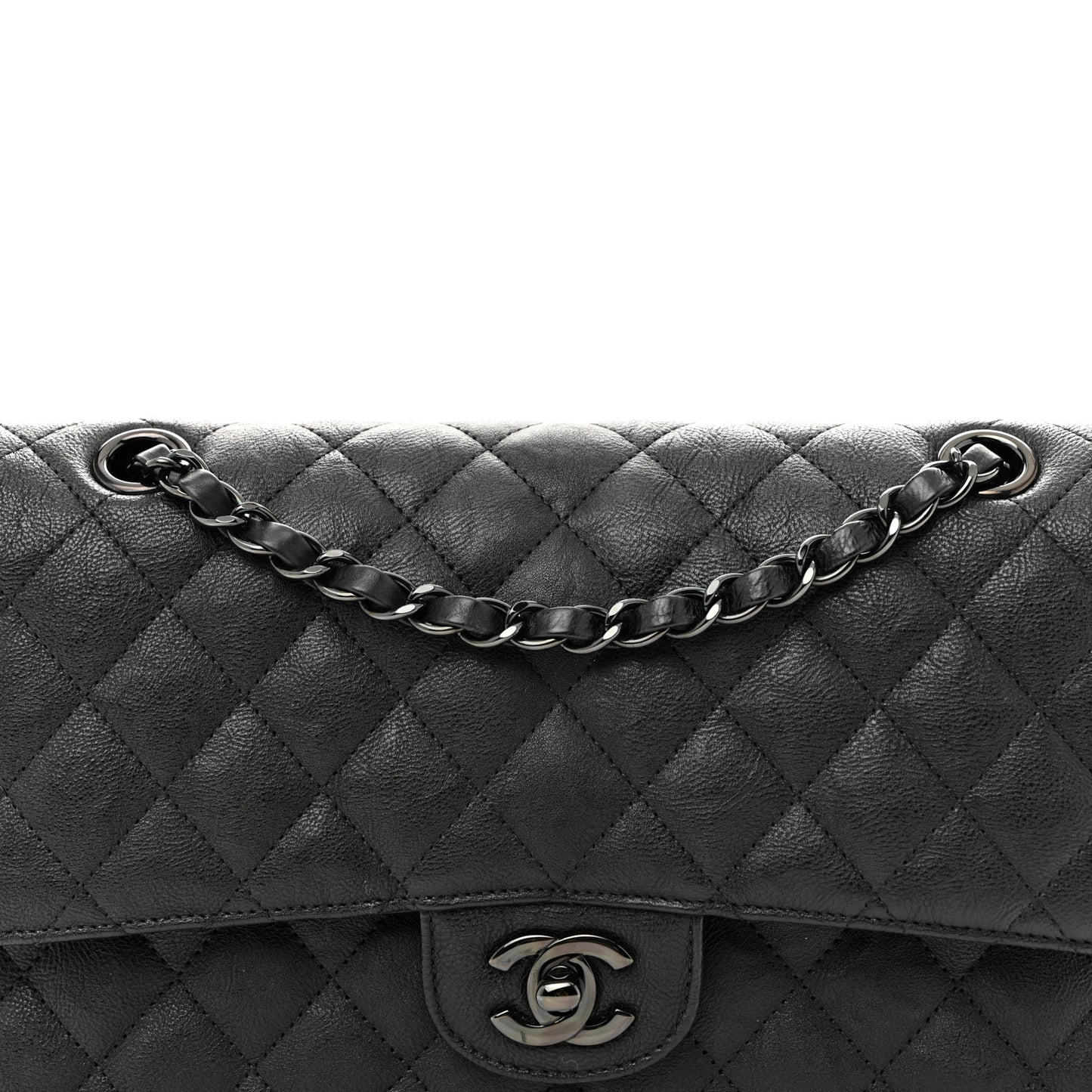 Crumpled Calfskin Quilted Medium Double Flap So Black