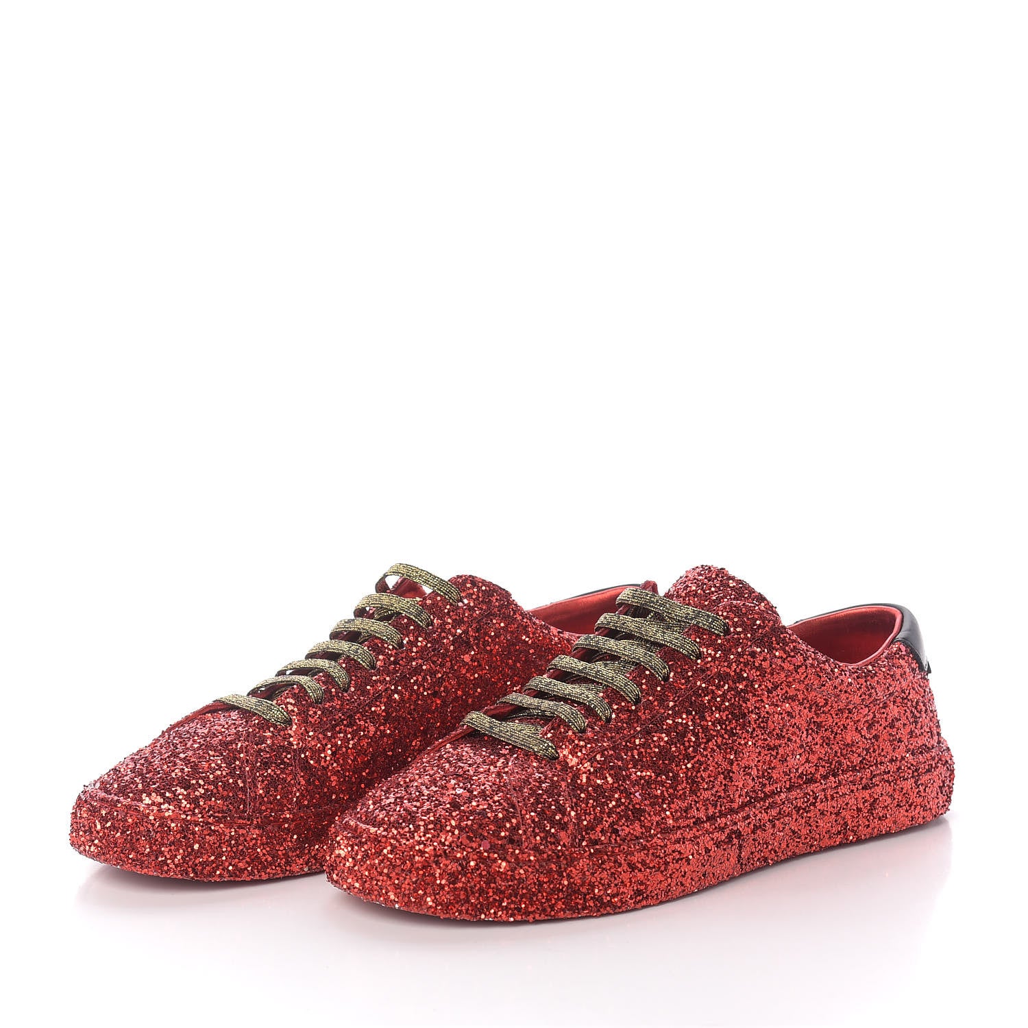 Saint Laurent Calfskin Crystal Glitter Andy Sneakers 36.5 Red 2 of 11