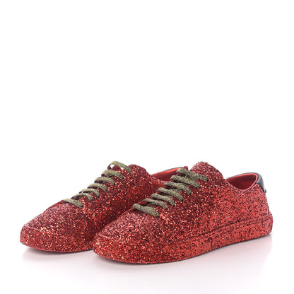 Saint Laurent Calfskin Crystal Glitter Andy Sneakers 36.5 Red 2 of 11